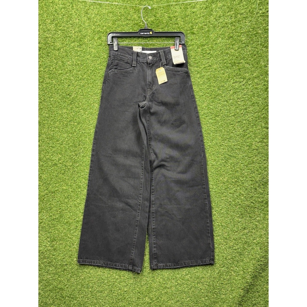Levis 94 Baggy Wide Leg Jeans Womens 24x31 Washed Black Denim Causal NWT